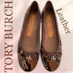 NEW TORY BURCH TORY CHARM BALLETSTAMPED SNAKE PRINTED LEATHER